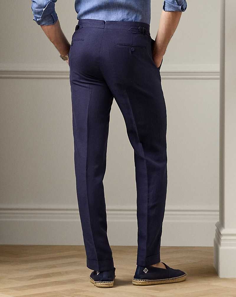 Pantalones Ralph Lauren Gregory Hand-Tailored Silk-Linen Hombre Azul Marino | WZPVREX-81 - vista 4