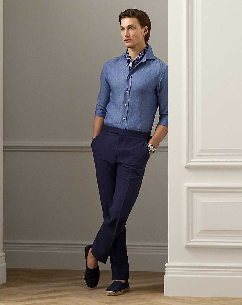 Pantalones Ralph Lauren Gregory Hand-Tailored Silk-Linen Hombre Azul Marino | WZPVREX-81 - vista 1