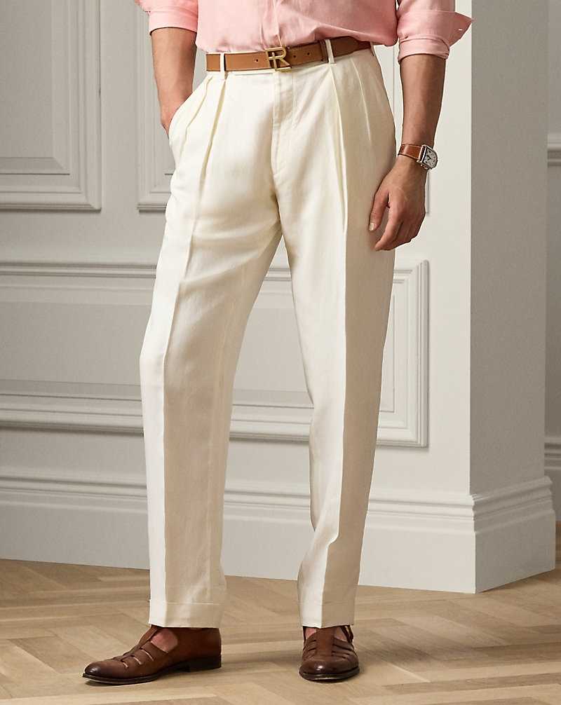Pantalones Ralph Lauren Hand-Tailored Linen-Silk Hombre Creme | MDAWNCS-97 - vista 3