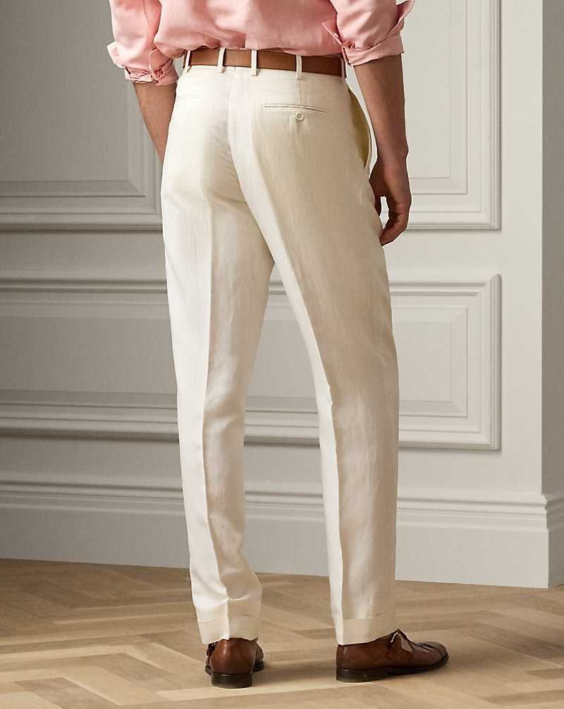 Pantalones Ralph Lauren Hand-Tailored Linen-Silk Hombre Creme | MDAWNCS-97 - vista 4