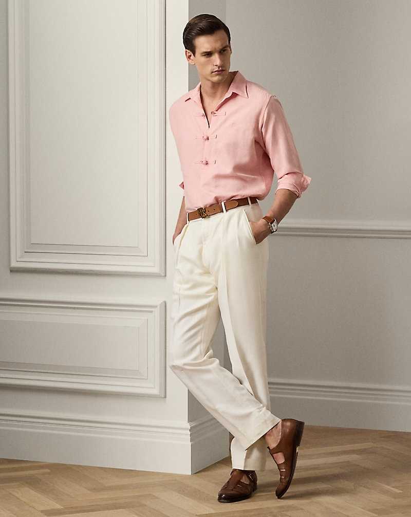 Pantalones Ralph Lauren Hand-Tailored Linen-Silk Hombre Creme | MDAWNCS-97 - vista 1