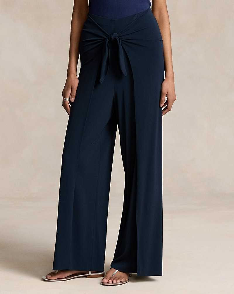 Pantalones Ralph Lauren Jersey Wide-Leg Wrap Mujer Azul Marino | IVJTDFP-98 - vista 3