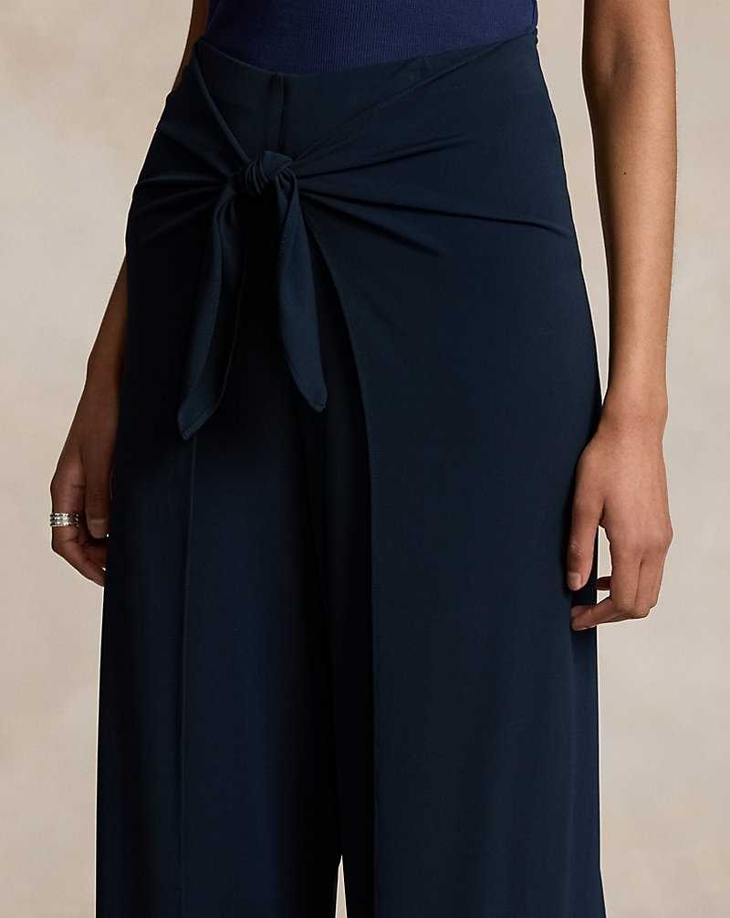 Pantalones Ralph Lauren Jersey Wide-Leg Wrap Mujer Azul Marino | IVJTDFP-98 - vista 5
