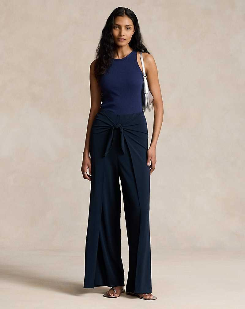 Pantalones Ralph Lauren Jersey Wide-Leg Wrap Mujer Azul Marino | IVJTDFP-98 - vista 1
