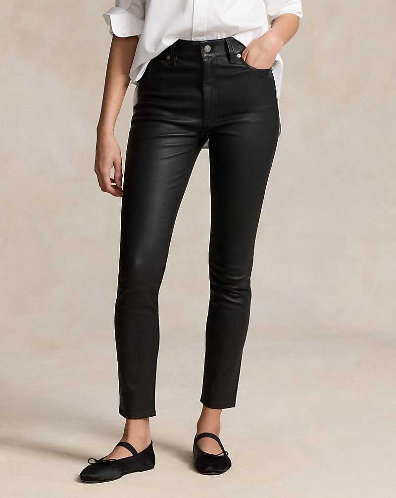Pantalones Ralph Lauren Lambskin 5-Pocket Super-Slim Mujer Negros | IYNGKTM-92 - vista 3