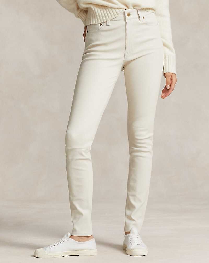 Pantalones Ralph Lauren Lambskin 5-Pocket Super-Slim Mujer Blancos | TZXPRUL-90 - vista 3