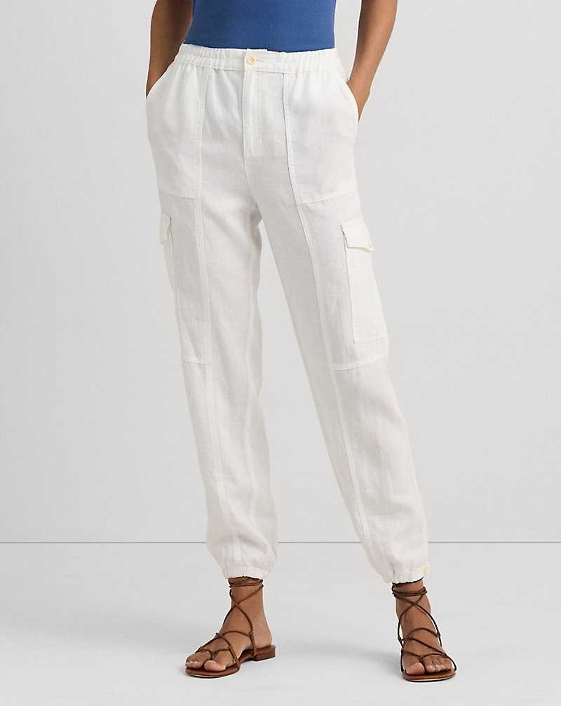 Pantalones Ralph Lauren Linen Cargo Ankle Mujer Blancos | GDFRHCI-20 - vista 3