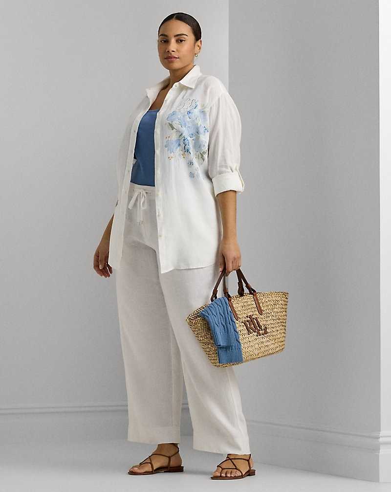 Pantalones Ralph Lauren Linen Drawcord Mujer Blancos | RBGSADQ-56 - vista 1