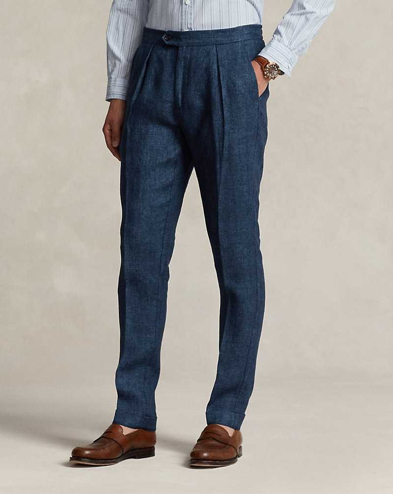Pantalones Ralph Lauren Linen Herringbone Hombre Azul Marino | OIMNBJG-81 - vista 3