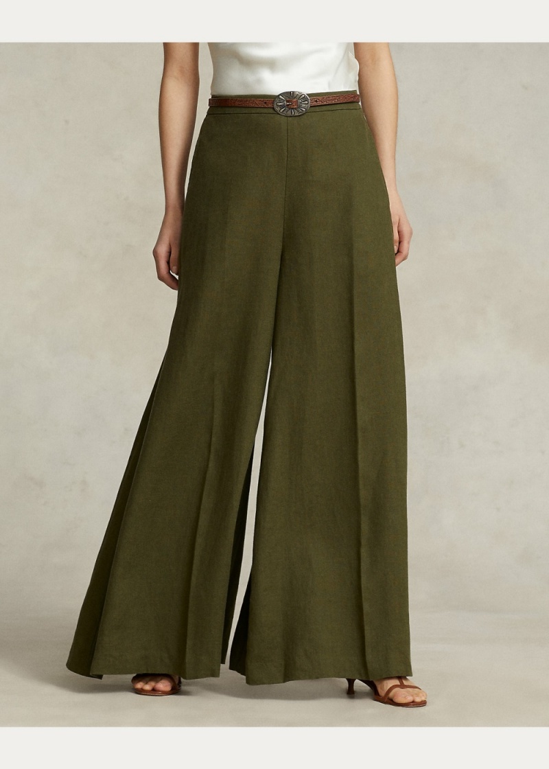 Pantalones Linen Ultra-Anchos-Legs Mujer Verde Oliva | GKBD52134 - vista 2