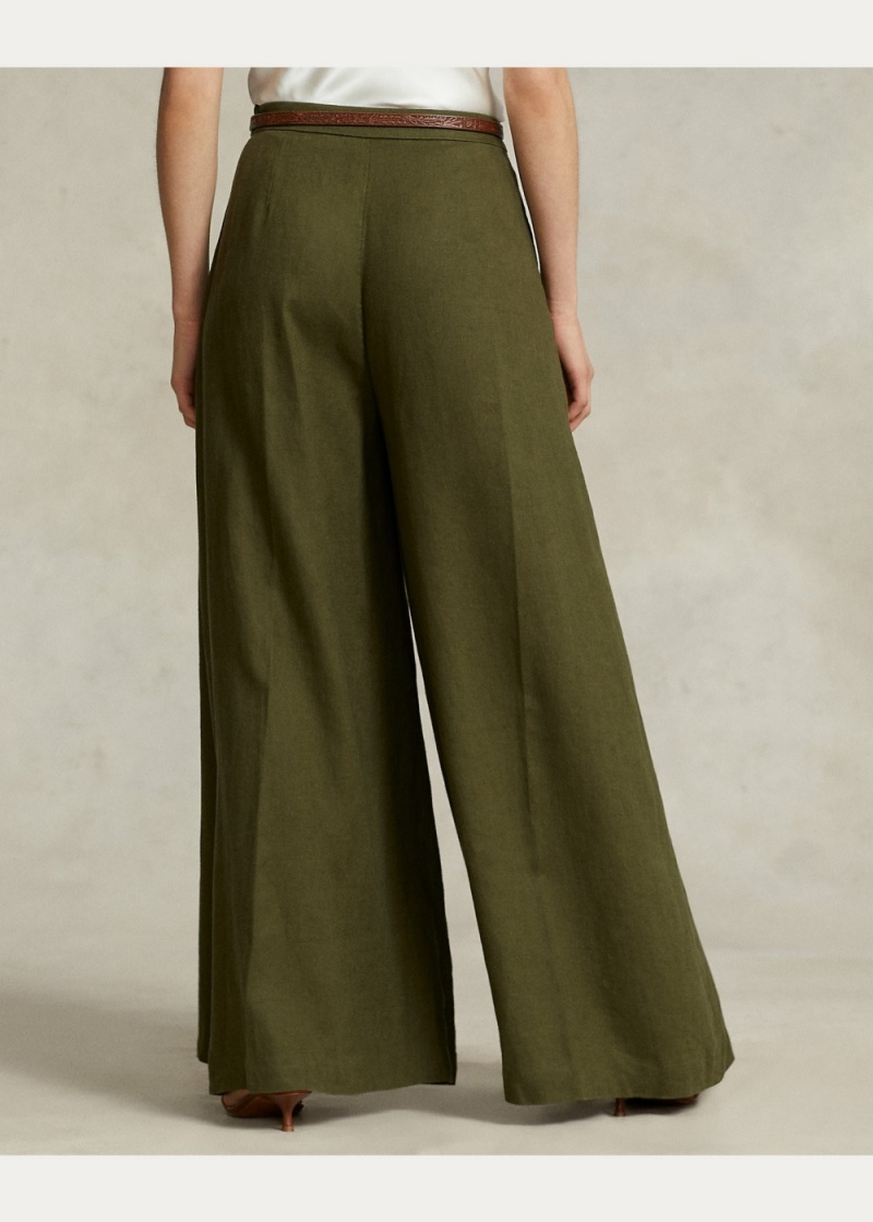Pantalones Linen Ultra-Anchos-Legs Mujer Verde Oliva | GKBD52134 - vista 3