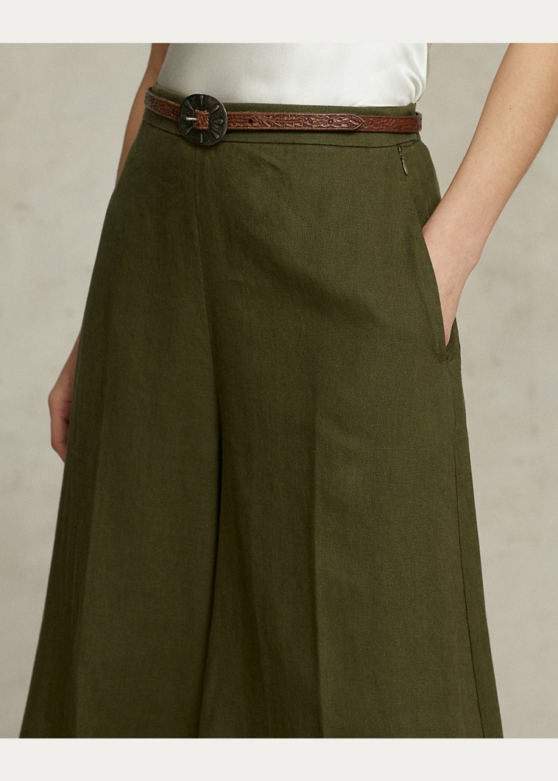 Pantalones Linen Ultra-Anchos-Legs Mujer Verde Oliva | GKBD52134 - vista 4