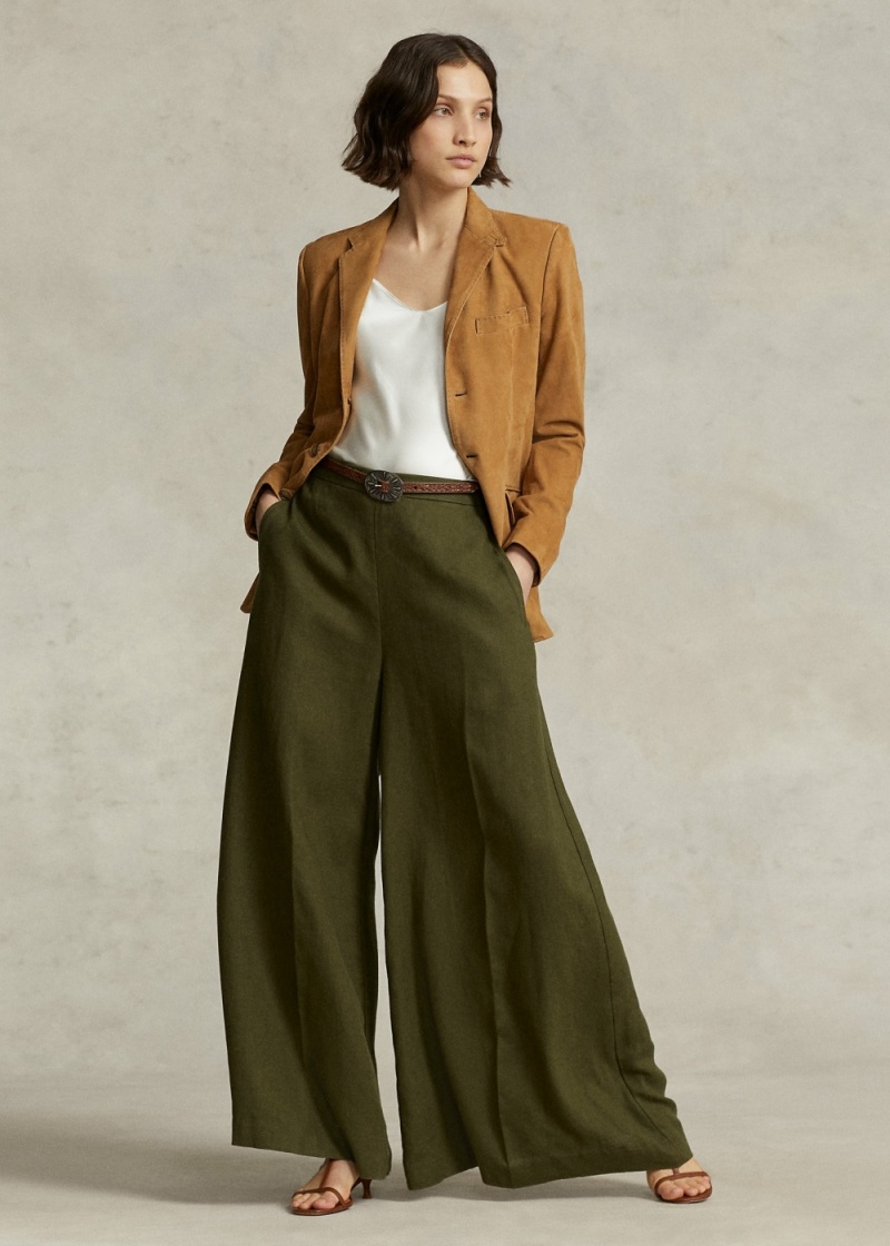 Pantalones Linen Ultra-Anchos-Legs Mujer Verde Oliva | GKBD52134 - vista 1