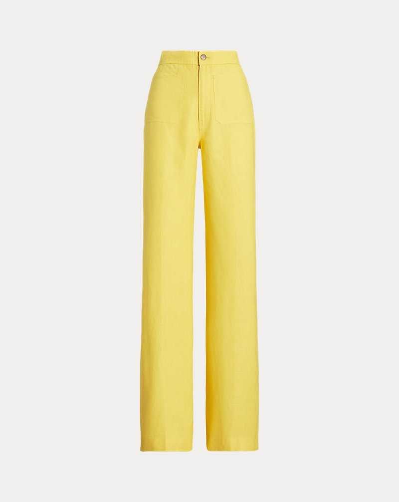 Pantalones Ralph Lauren Linen Wide-Leg Flare Mujer Amarillos | PKQDVIO-26 - vista 2
