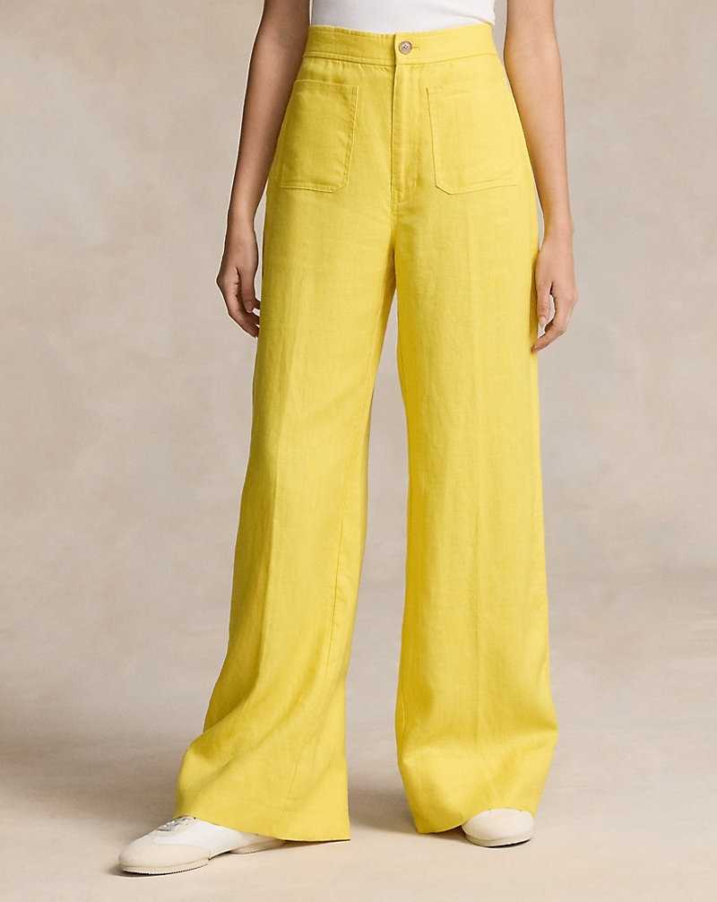 Pantalones Ralph Lauren Linen Wide-Leg Flare Mujer Amarillos | PKQDVIO-26 - vista 3