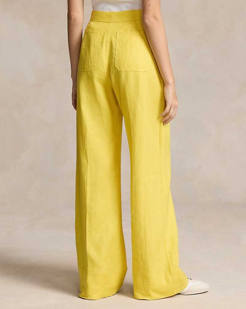 Pantalones Ralph Lauren Linen Wide-Leg Flare Mujer Amarillos | PKQDVIO-26 - vista 4