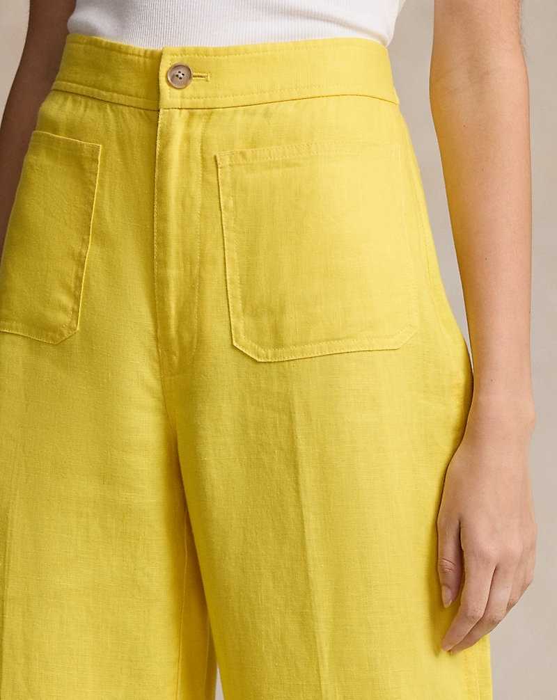 Pantalones Ralph Lauren Linen Wide-Leg Flare Mujer Amarillos | PKQDVIO-26 - vista 5