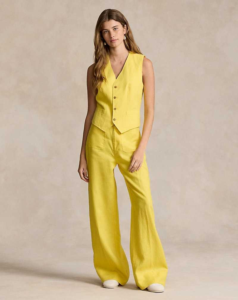Pantalones Ralph Lauren Linen Wide-Leg Flare Mujer Amarillos | PKQDVIO-26 - vista 1