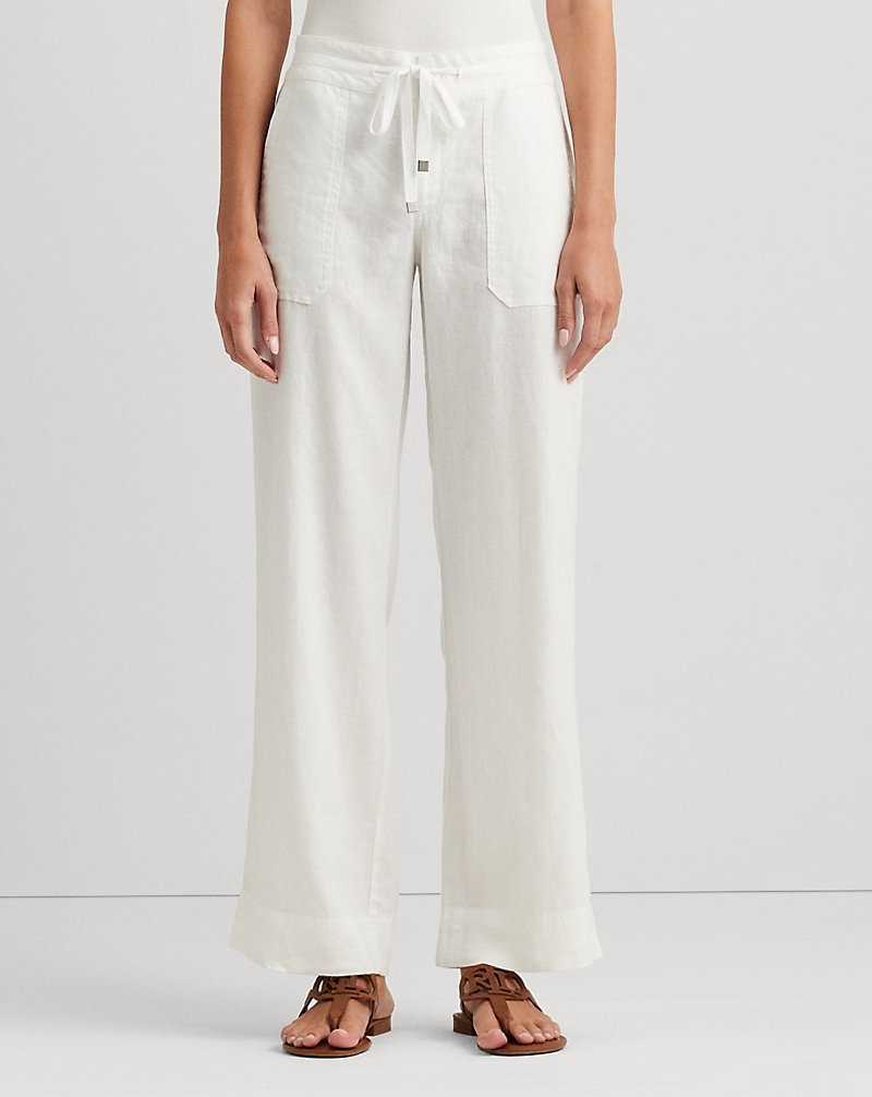 Pantalones Ralph Lauren Linen Wide-Leg Mujer Blancos | CXQTOAH-67 - vista 3