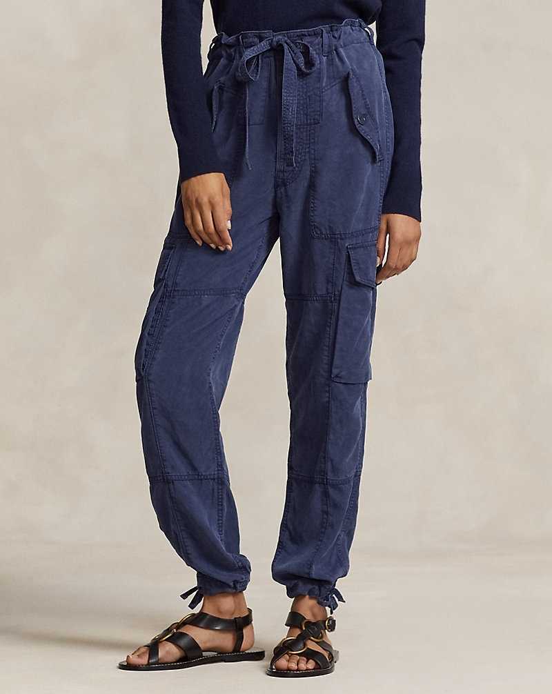 Pantalones Ralph Lauren Linen-Blend Twill Cargo Mujer Azul Marino | VSRBQXE-35 - vista 3