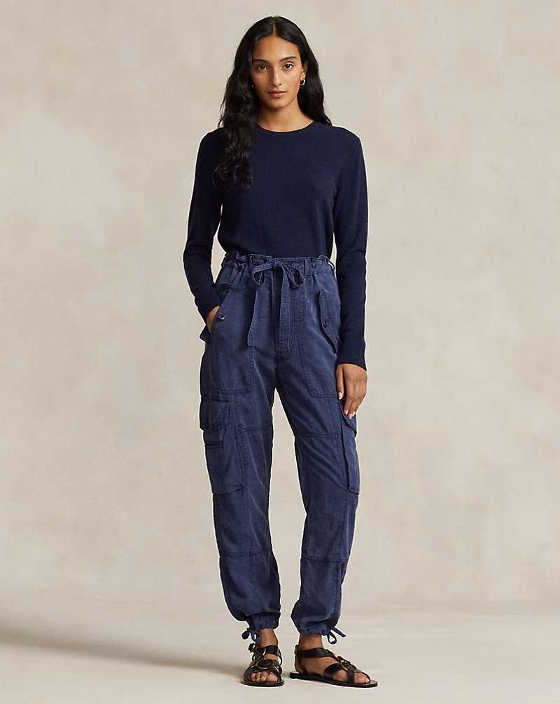 Pantalones Ralph Lauren Linen-Blend Twill Cargo Mujer Azul Marino | VSRBQXE-35 - vista 1