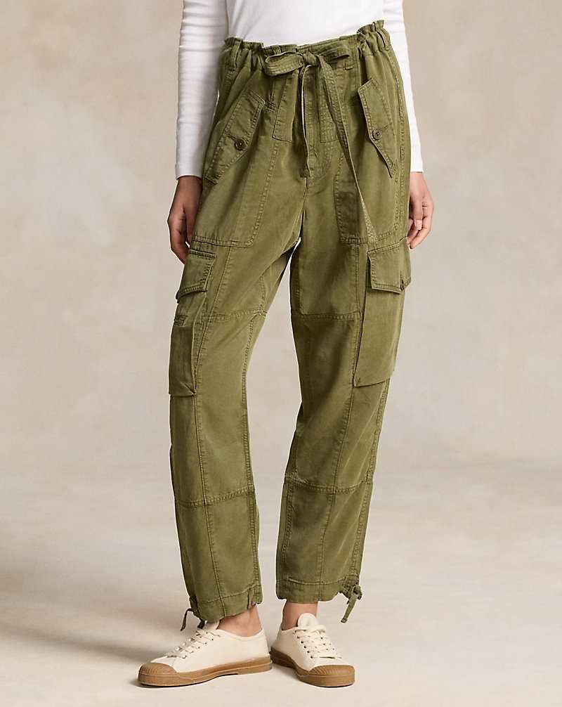 Pantalones Ralph Lauren Linen-Blend Twill Cargo Mujer Verde Oliva | CDMNQRE-26 - vista 3