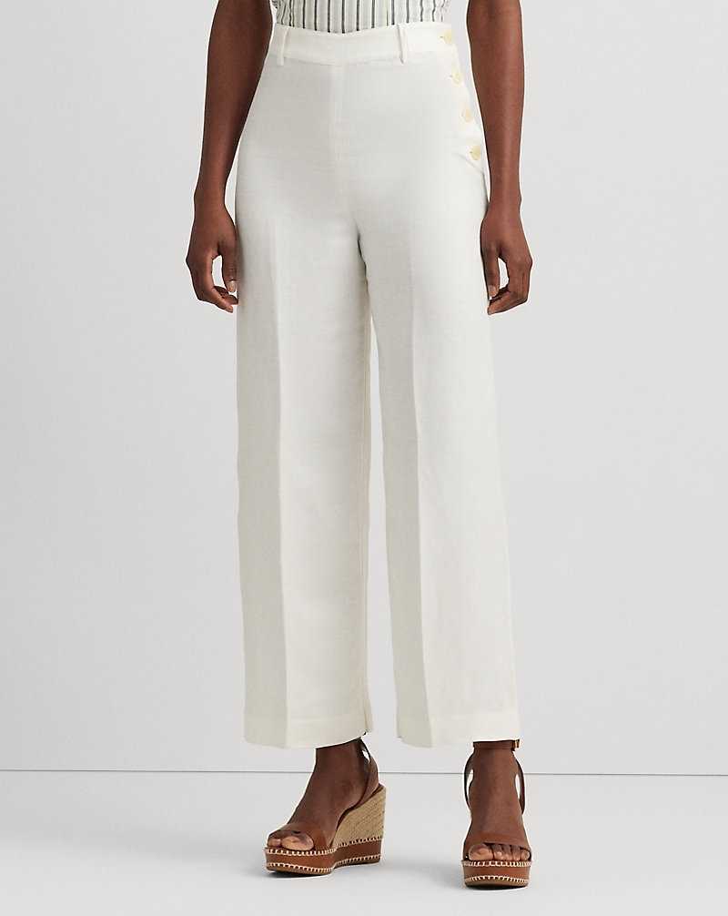 Pantalones Ralph Lauren Linen-Blend Twill Wide-Leg Cropped Mujer Blancos | LKXQVYJ-70 - vista 3