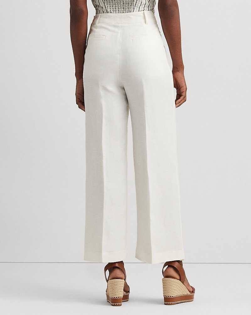 Pantalones Ralph Lauren Linen-Blend Twill Wide-Leg Cropped Mujer Blancos | LKXQVYJ-70 - vista 4