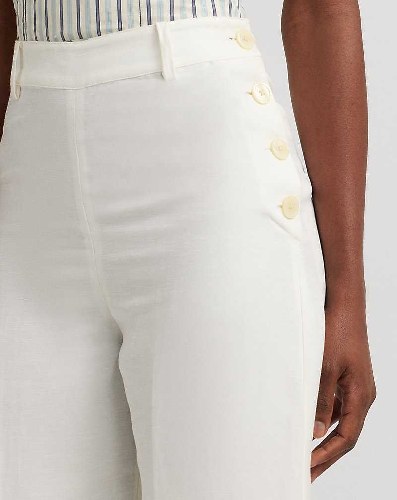 Pantalones Ralph Lauren Linen-Blend Twill Wide-Leg Cropped Mujer Blancos | LKXQVYJ-70 - vista 5