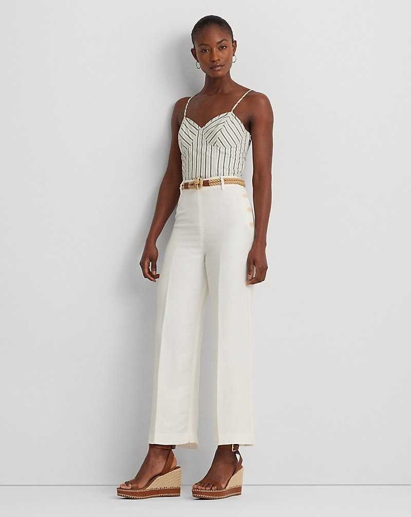 Pantalones Ralph Lauren Linen-Blend Twill Wide-Leg Cropped Mujer Blancos | LKXQVYJ-70 - vista 1