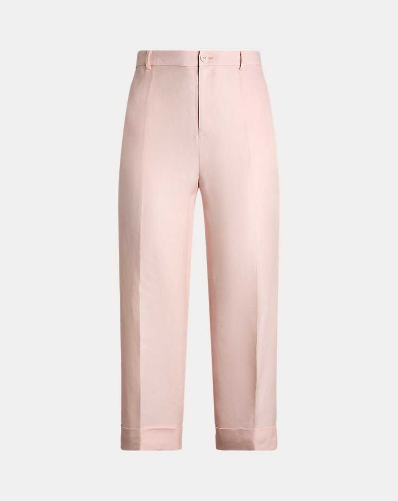 Pantalones Ralph Lauren Linen-Blend-Twill Croppeds Mujer Rosas | FJQBZWK-45 - vista 2