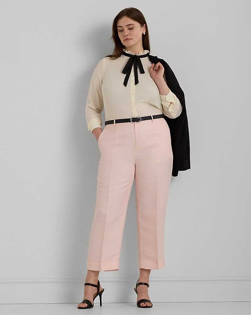 Pantalones Ralph Lauren Linen-Blend-Twill Croppeds Mujer Rosas | FJQBZWK-45 - vista 1