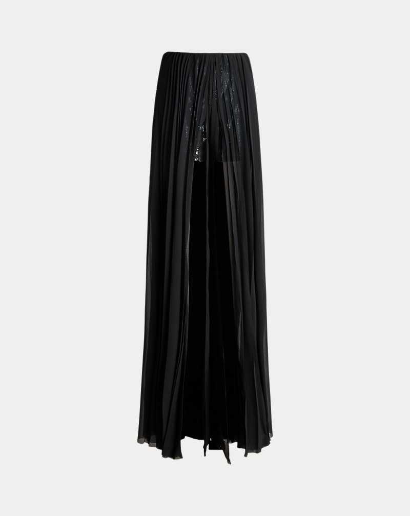 Pantalones Ralph Lauren Mallorie Pleated Chiffon Mujer Negros | PULOBXG-81 - vista 1