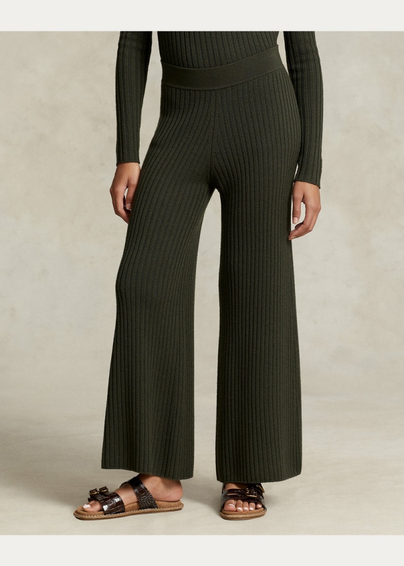 Pantalones Merino Lana Anchos-Leg Jumpers Mujer Verde Oliva | WYNM94175 - vista 2