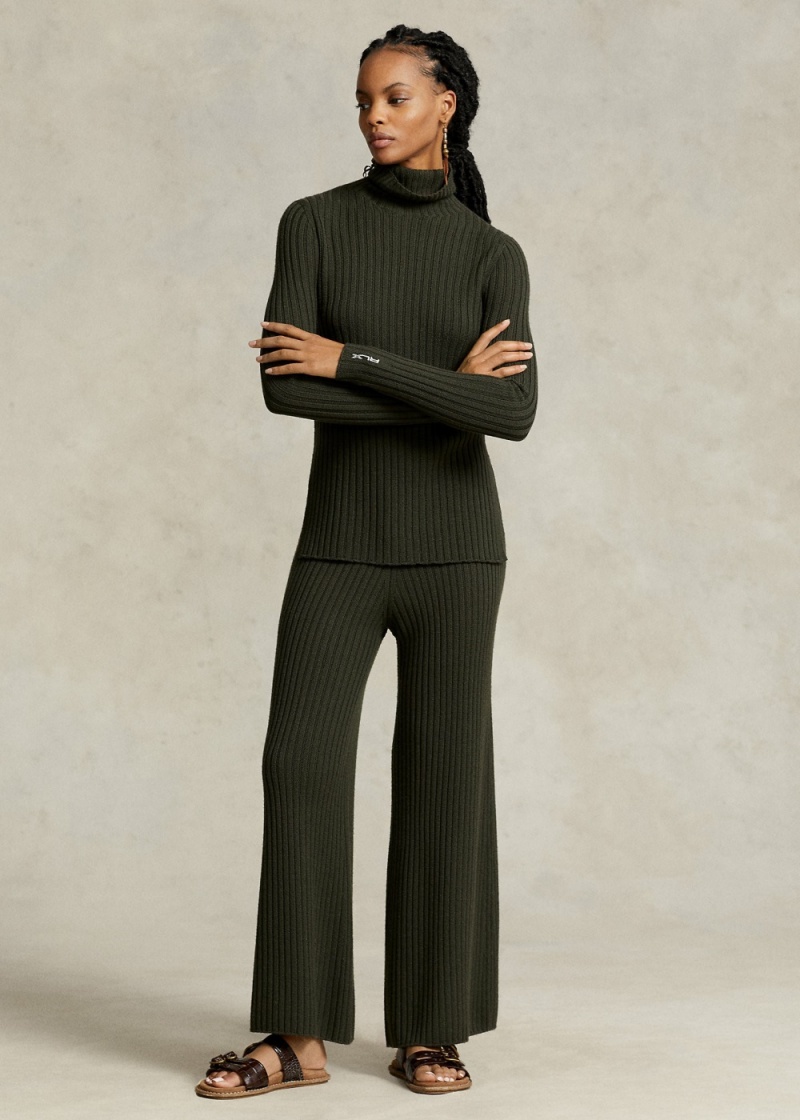 Pantalones Merino Lana Anchos-Leg Jumpers Mujer Verde Oliva | WYNM94175 - vista 1