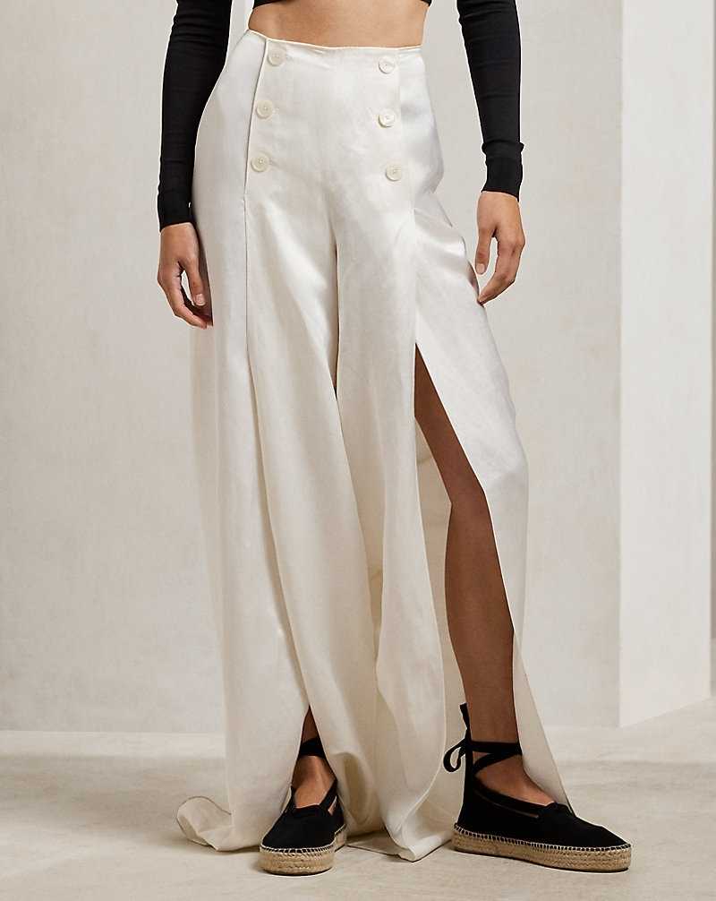 Pantalones Ralph Lauren Montaine Linen-Blend Mujer Creme | ZXCEKLW-20 - vista 3