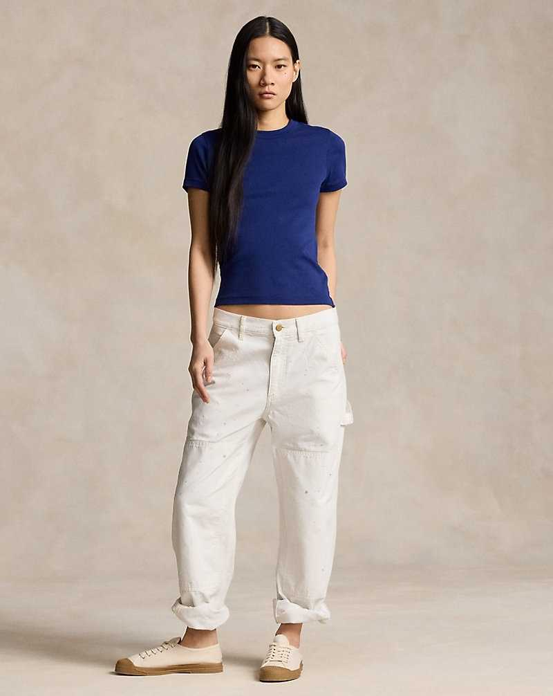 Pantalones Ralph Lauren Paint-Splatter Cotton Utility Mujer Ecru | WEJUAPX-08 - vista 1