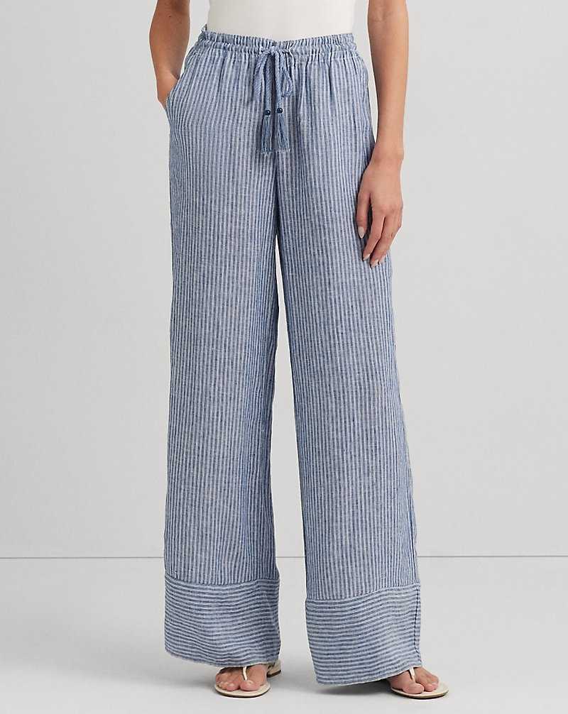 Pantalones Ralph Lauren Pinstripe Linen Wide-Leg Mujer Blue/White | VORUNMC-53 - vista 3