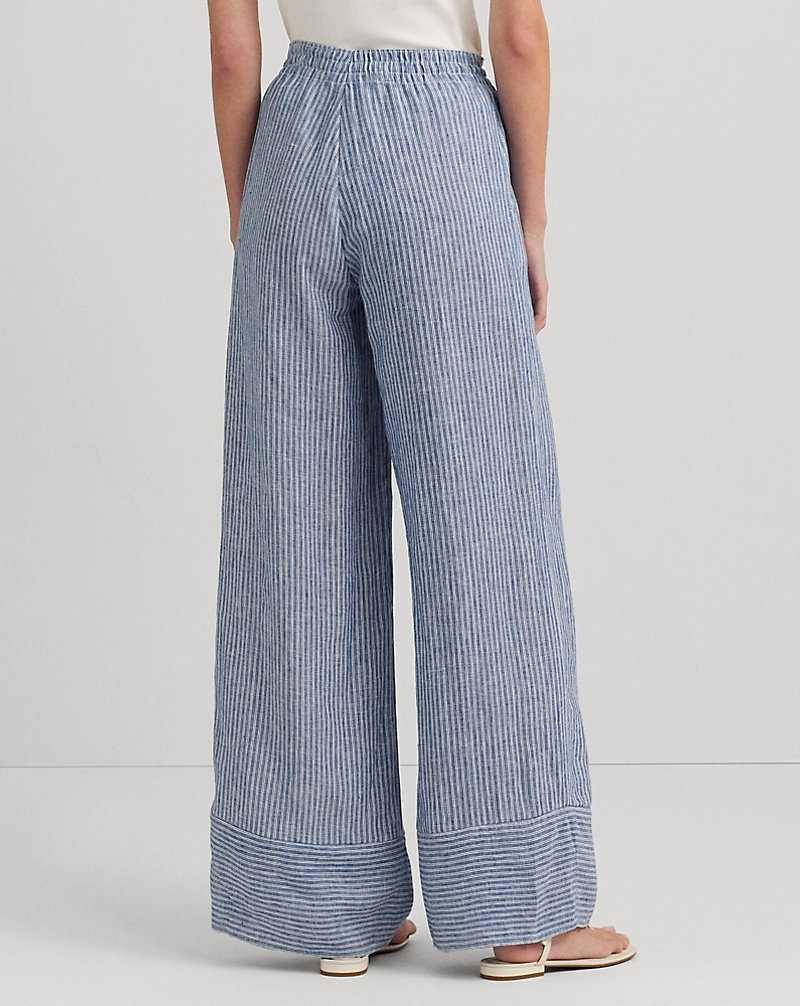 Pantalones Ralph Lauren Pinstripe Linen Wide-Leg Mujer Blue/White | VORUNMC-53 - vista 4