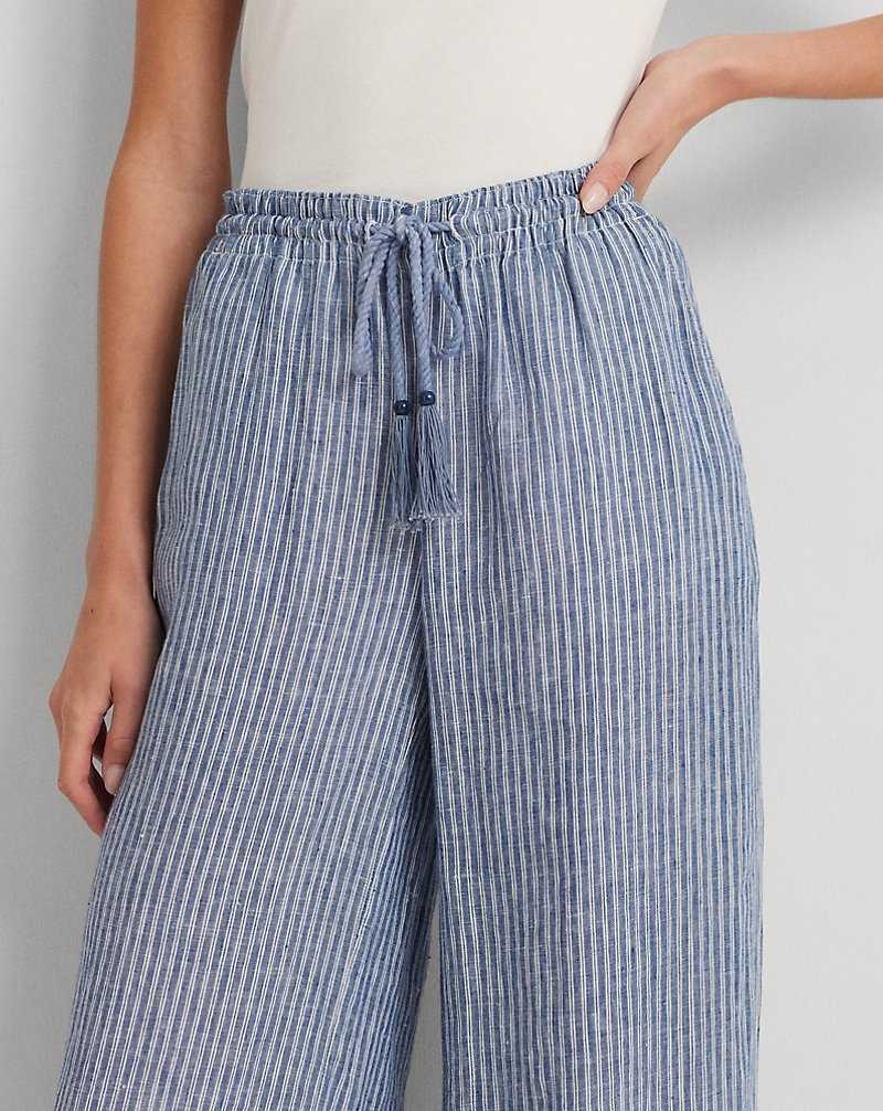 Pantalones Ralph Lauren Pinstripe Linen Wide-Leg Mujer Blue/White | VORUNMC-53 - vista 5