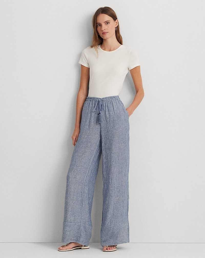 Pantalones Ralph Lauren Pinstripe Linen Wide-Leg Mujer Blue/White | VORUNMC-53 - vista 1