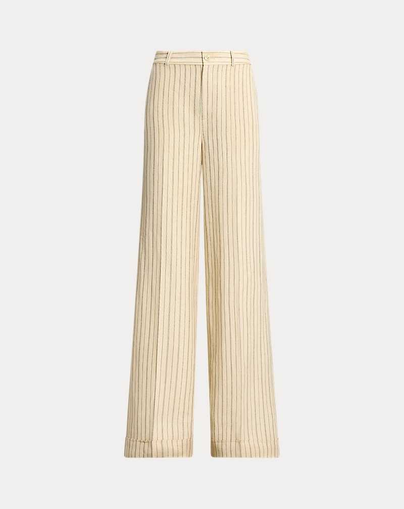 Pantalones Ralph Lauren Pinstripe Linen-Blend Wide-Leg Mujer Mascarpone Cream/Black | TXNAKMH-28 - vista 2