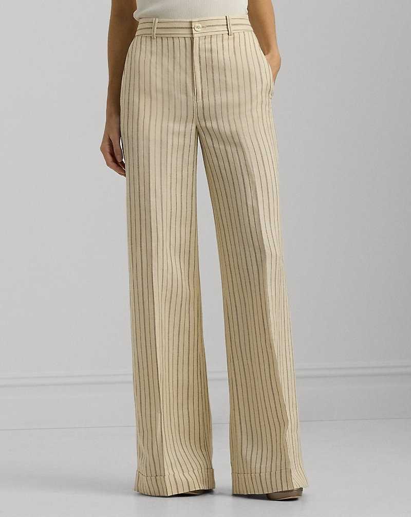 Pantalones Ralph Lauren Pinstripe Linen-Blend Wide-Leg Mujer Mascarpone Cream/Black | TXNAKMH-28 - vista 3