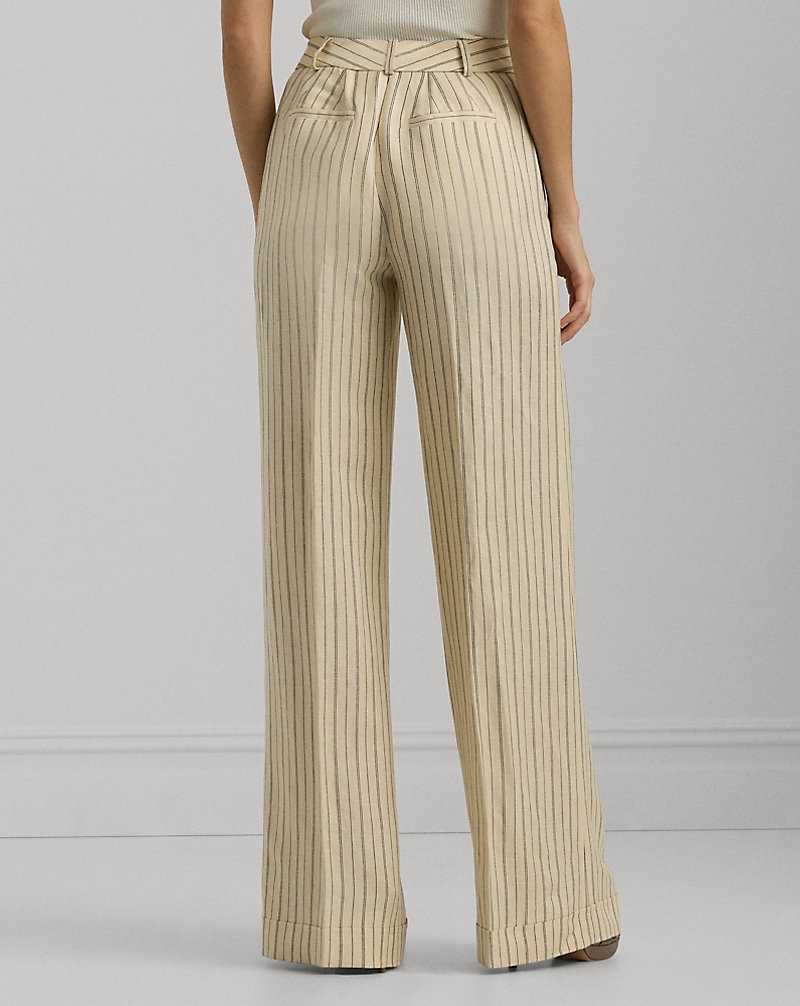 Pantalones Ralph Lauren Pinstripe Linen-Blend Wide-Leg Mujer Mascarpone Cream/Black | TXNAKMH-28 - vista 4