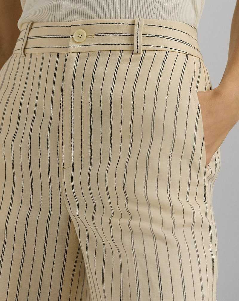 Pantalones Ralph Lauren Pinstripe Linen-Blend Wide-Leg Mujer Mascarpone Cream/Black | TXNAKMH-28 - vista 5