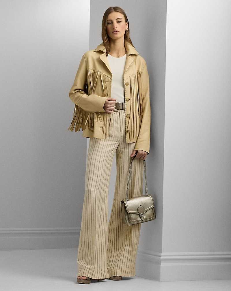 Pantalones Ralph Lauren Pinstripe Linen-Blend Wide-Leg Mujer Mascarpone Cream/Black | TXNAKMH-28 - vista 1