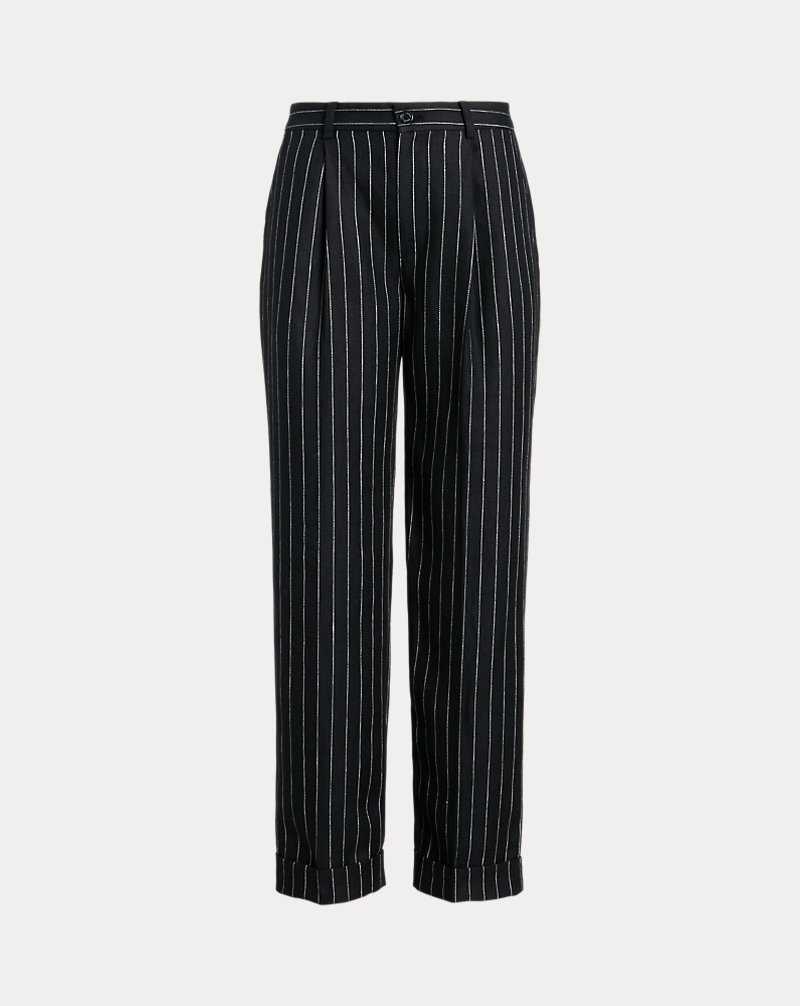 Pantalones Ralph Lauren Pinstripe Pleated Linen Cropped Mujer Black/Cream | PJXGZHI-56 - vista 2