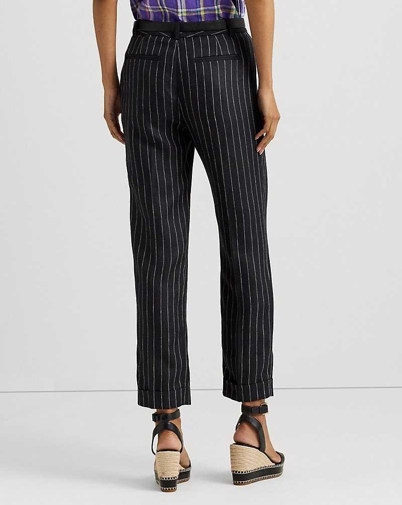 Pantalones Ralph Lauren Pinstripe Pleated Linen Cropped Mujer Black/Cream | PJXGZHI-56 - vista 4