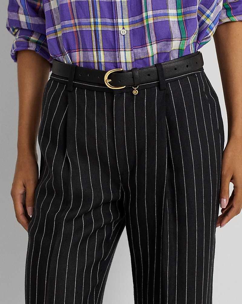 Pantalones Ralph Lauren Pinstripe Pleated Linen Cropped Mujer Black/Cream | PJXGZHI-56 - vista 5