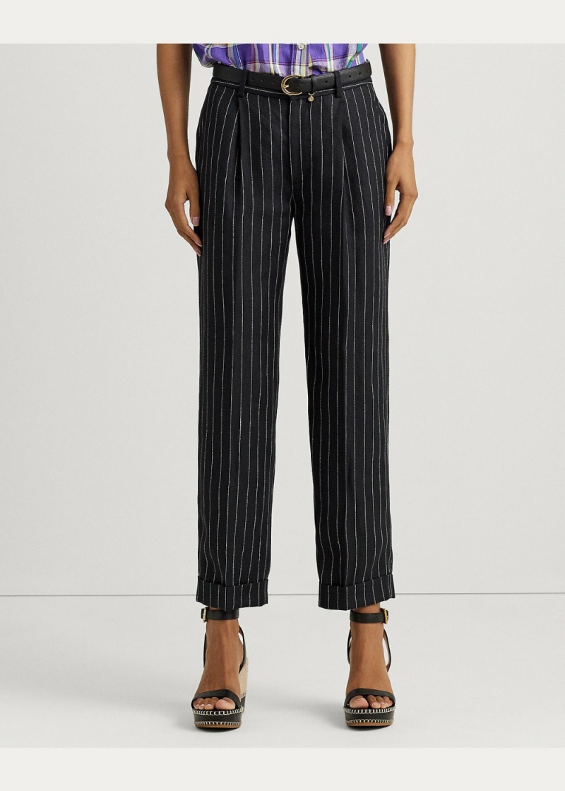 Pantalones Pinstripe Plisado Linen Cropped Pant Mujer Creme | AIYS39581 - vista 2